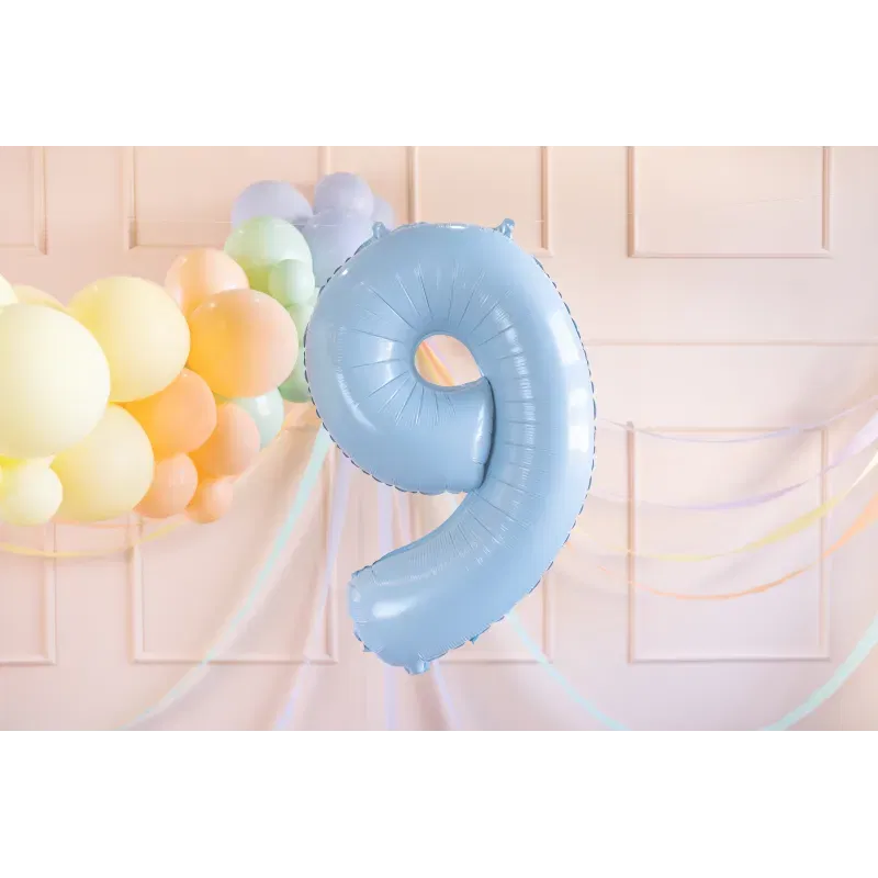 Balon foliowy Cyfra ''9'', 72cm, matowy jasny niebieski Balon foliowy Cyfra ''9'', 72cm, matowy jasny niebieski