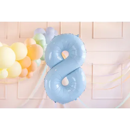 Balon foliowy Cyfra ''8'', 72cm, matowy jasny niebieski