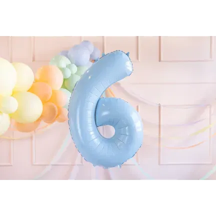 Balon foliowy Cyfra ''6'', 72cm, matowy jasny niebieski Balon foliowy Cyfra ''6'', 72cm, matowy jasny niebieski