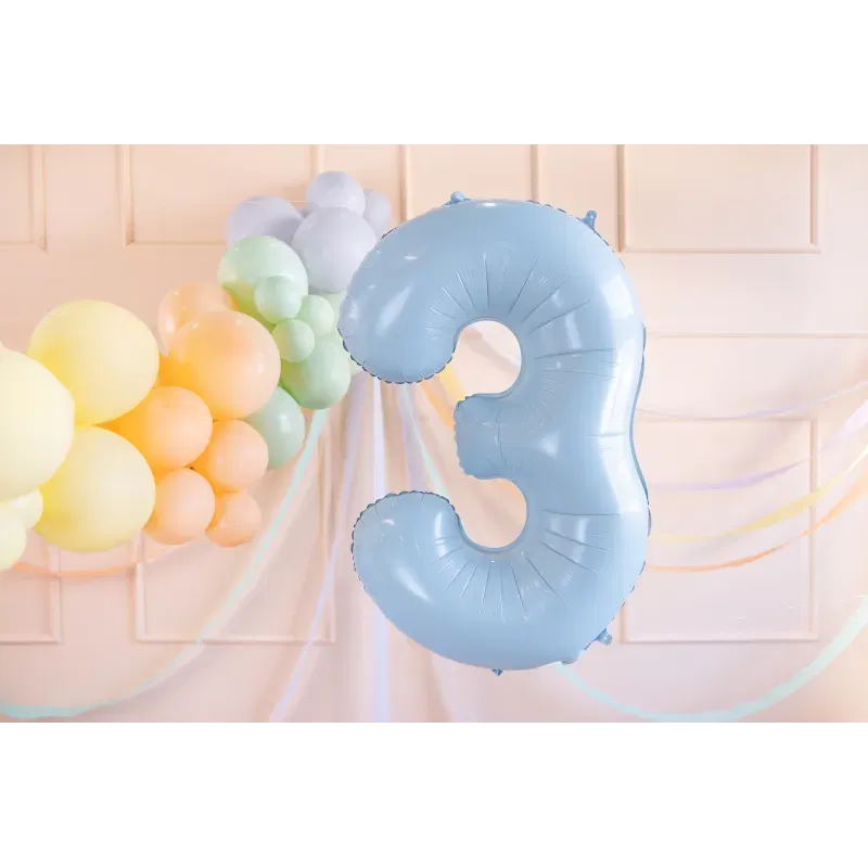 Balon foliowy Cyfra ''3'', 72cm, matowy jasny niebieski