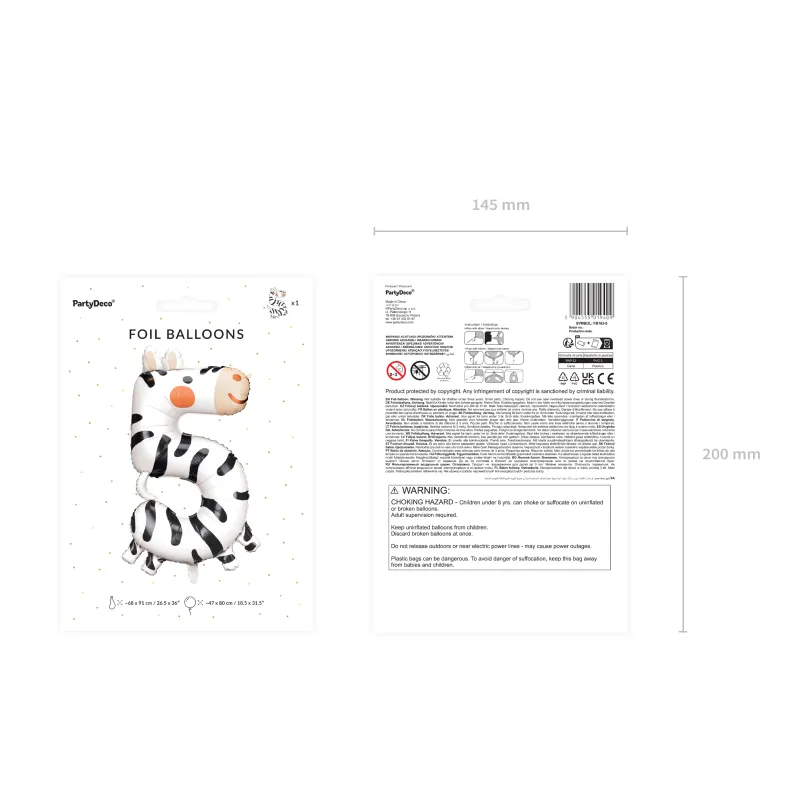 Balon foliowy Cyfra 5 - Zebra, 68x98 cm Balon foliowy Cyfra 5 - Zebra, 68x98 cm