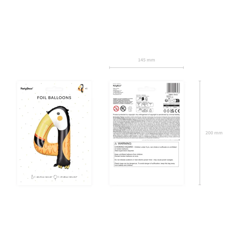 Balon foliowy Cyfra 4 - Tukan, 68x91 cm Balon foliowy Cyfra 4 - Tukan, 68x91 cm