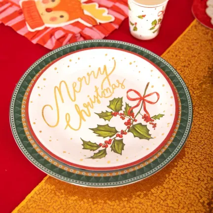 Talerzyk papierowy bożonarodzeniowy Gałązka 9cali 10szt. Talerzyk papierowy bożonarodzeniowy Gałązka 9cali 10szt.