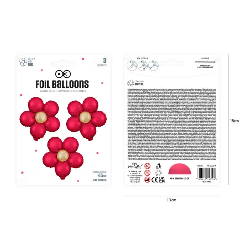Balon foliowy Kwiat czerwony matowy 45cm 3szt.