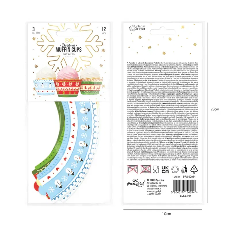 Papilotki do muffinek Boże Narodzenie Sweterki 12szt. zestaw