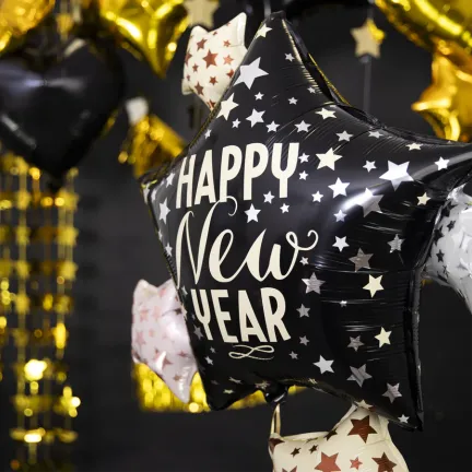 Balon foliowy Gwiazdy Happy New Year 83x90cm Balon foliowy Gwiazdy Happy New Year 83x90cm