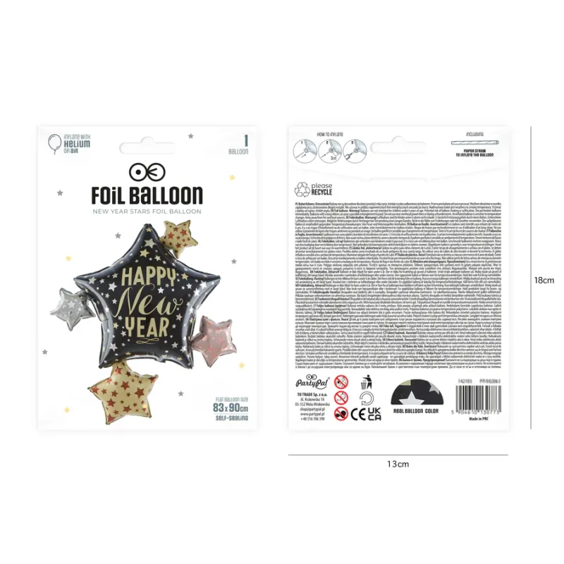 Balon foliowy Gwiazdy Happy New Year 83x90cm Balon foliowy Gwiazdy Happy New Year 83x90cm