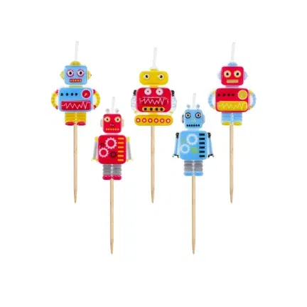 Świeczki pikery Robot, 5 szt.