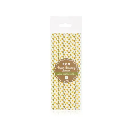 Słomki Papierowe do Picia Białe w Złote Błyszczące Serca, 12 szt.