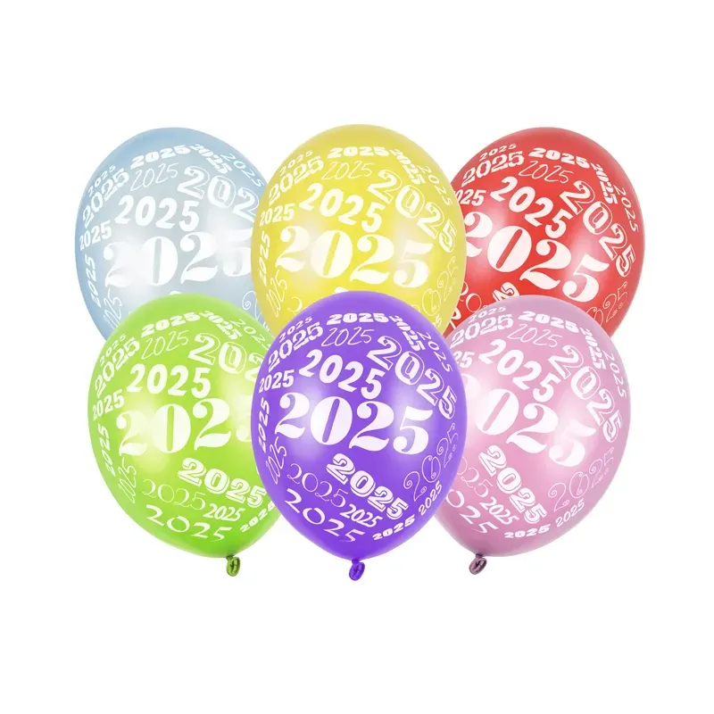 Balony Sylwestrowe kolorowe 2025 30 cm 6 szt.