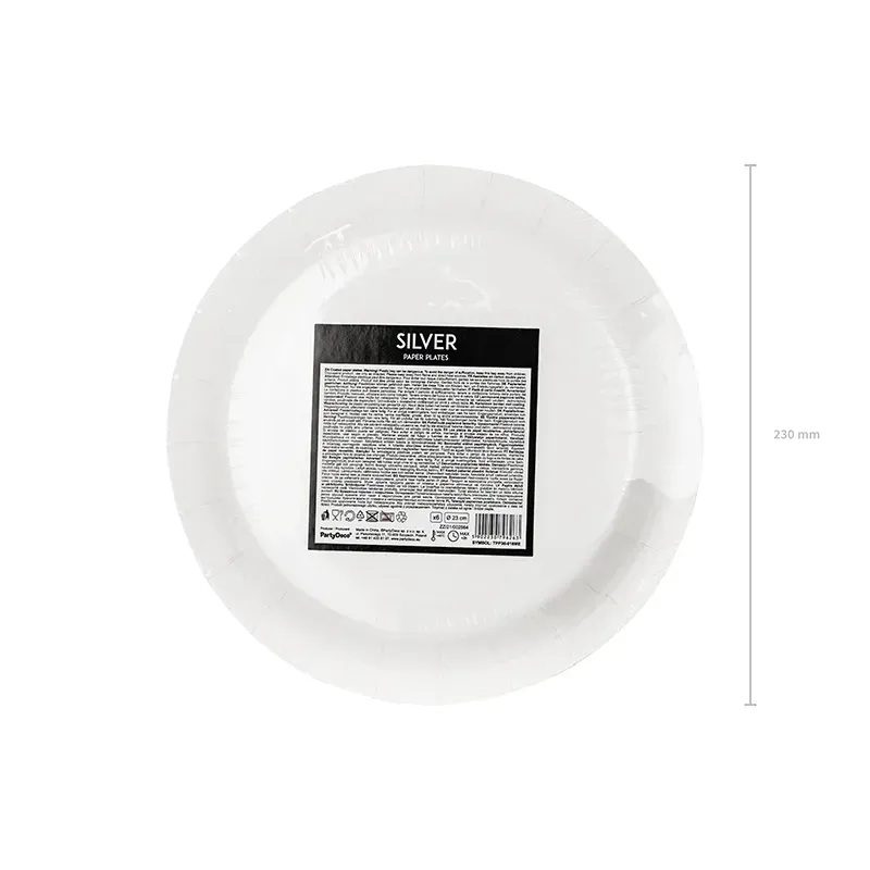 Talerzyki papierowe okrągłe, srebrny, 23cm 6 szt. Talerzyki papierowe okrągłe, srebrny, 23cm 6 szt.