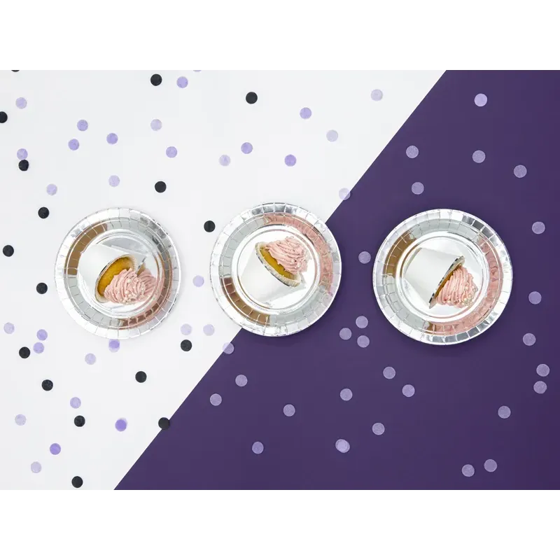 Talerzyki papierowe okrągłe, srebrny, 23cm 6 szt. Talerzyki papierowe okrągłe, srebrny, 23cm 6 szt.