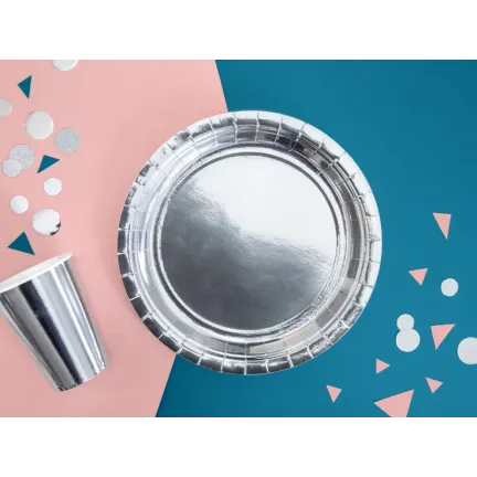 Talerzyki papierowe okrągłe, srebrny, 23cm 6 szt. Talerzyki papierowe okrągłe, srebrny, 23cm 6 szt.