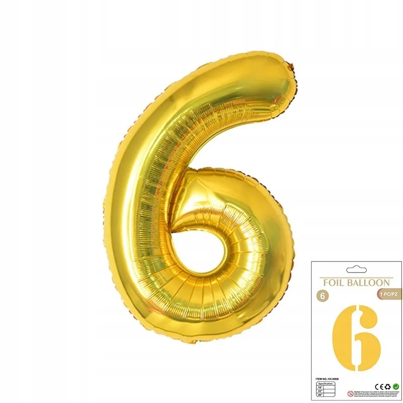 Balon Foliowy Złoty "6" 1m Balon Foliowy Złoty "6" 1m