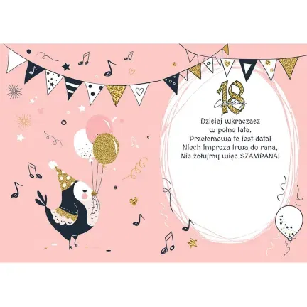 Kartka urodzinowa na 18 różowa Kartka urodzinowa na 18 różowa