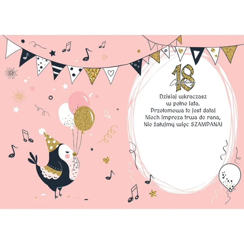 Kartka urodzinowa na 18 różowa Kartka urodzinowa na 18 różowa