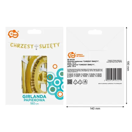 Girlanda papierowa CHRZEST ŚWIĘT, złota , 180 cm Girlanda papierowa CHRZEST ŚWIĘT, złota , 180 cm