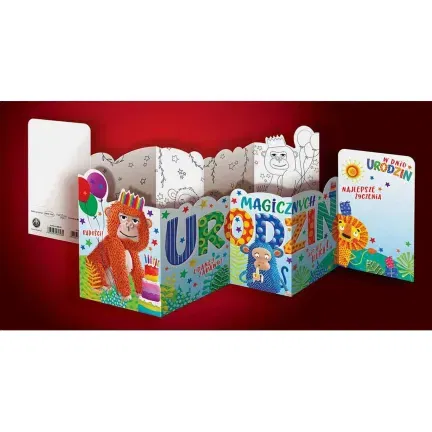 Kartka urodzinowa Harmonijka z Kolorowanką Urodziny, Gorylek Kartka urodzinowa Harmonijka z Kolorowanką Urodziny, Gorylek