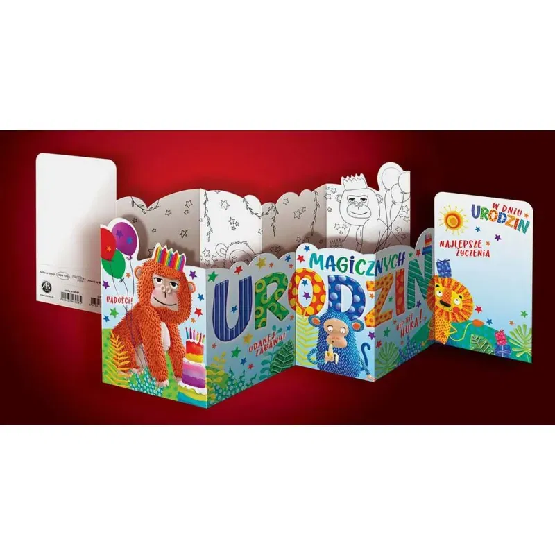 Kartka urodzinowa Harmonijka z Kolorowanką Urodziny, Gorylek Kartka urodzinowa Harmonijka z Kolorowanką Urodziny, Gorylek