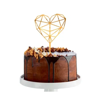 Dekoracja akrylowa na tort Diamentowe Serce, złota, 16x10 cm Dekoracja akrylowa na tort Diamentowe Serce, złota, 16x10 cm