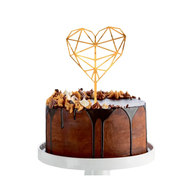 Dekoracja akrylowa na tort Diamentowe Serce, złota, 16x10 cm Dekoracja akrylowa na tort Diamentowe Serce, złota, 16x10 cm