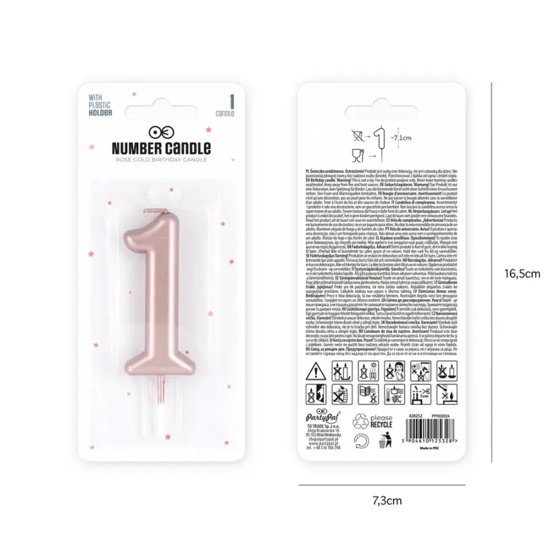 Świeczka cyfra rose gold 1
