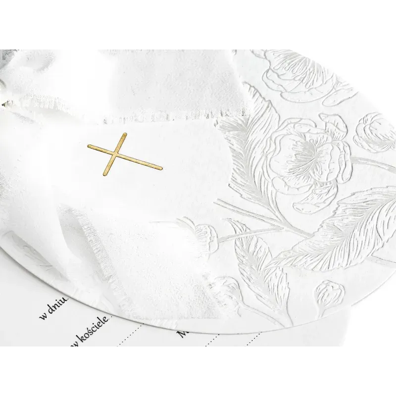 Zaproszenia komunijne Krzyż z gałązkami i kwiatami, białe 10szt. Zaproszenia komunijne Krzyż z gałązkami i kwiatami, białe 10szt.