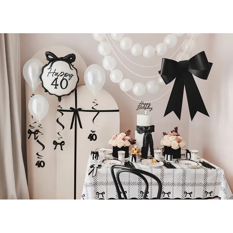 Kubeczki papierowe z kokardkami kremowo-czarne, 220 ml 6szt.