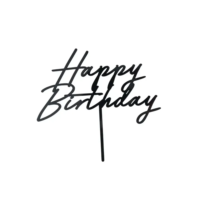 Topper akrylowy na tort Happy Birthday, czarny, 16.5 cm
