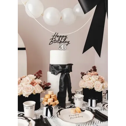 Topper akrylowy na tort Happy Birthday, czarny, 16.5 cm