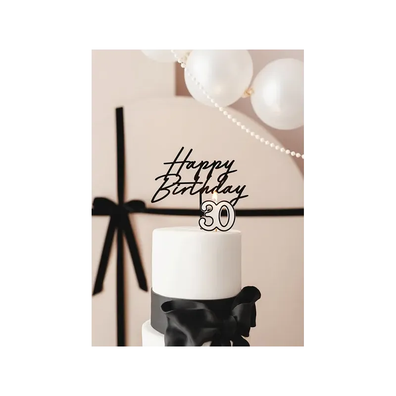 Topper akrylowy na tort Happy Birthday, czarny, 16.5 cm