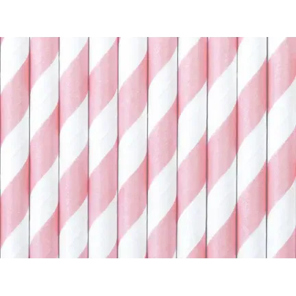 Słomki j. róż w paski papierowe,19,5cm