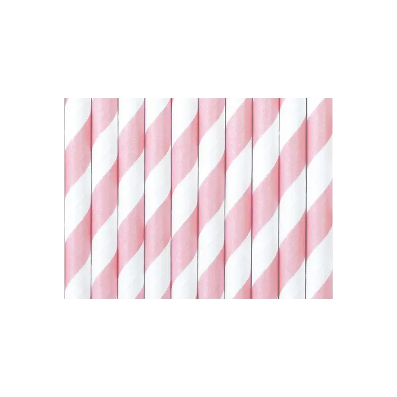 Słomki j. róż w paski papierowe,19,5cm
