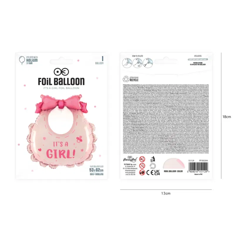 Balon foliowy Śliniak It's a girl 53x62cm Balon foliowy Śliniak It's a girl 53x62cm