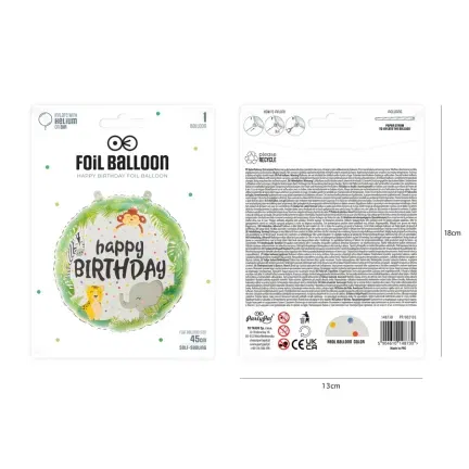 Balon foliowy Happy Birthday Zwierzątka 45cm