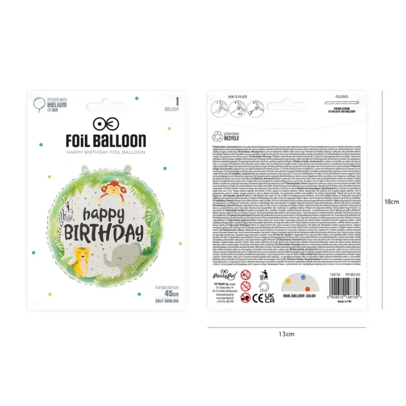 Balon foliowy Happy Birthday Zwierzątka 45cm