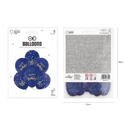 Balony Happy Birthday granatowo-złote 12cali 6szt. zestaw Balony Happy Birthday granatowo-złote 12cali 6szt. zestaw