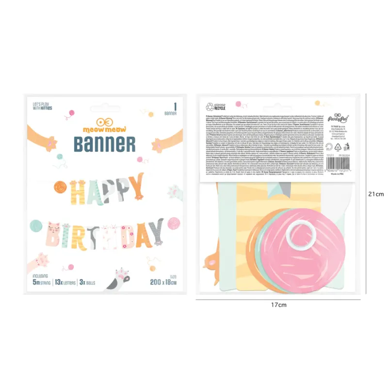 Baner Happy Birthday Kotki 200x18cm