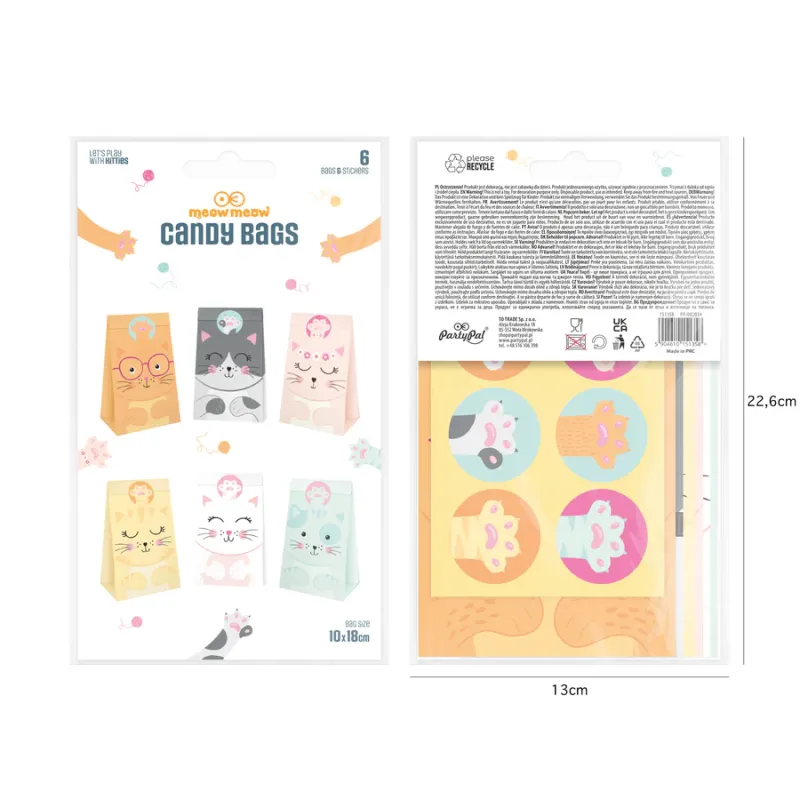 Torebki na cukierki Kotki 6szt. zestaw Torebki na cukierki Kotki 6szt. zestaw