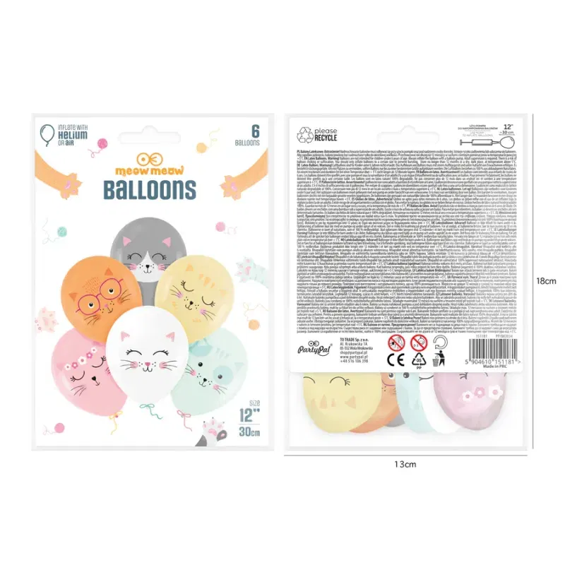 Balony Kotki 12cali 6szt. zestaw Balony Kotki 12cali 6szt. zestaw