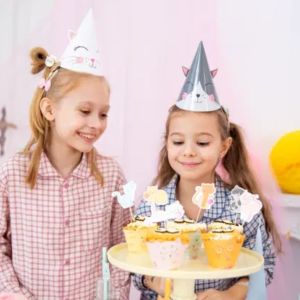 Czapeczki urodzinowe Kotki 6szt. zestaw