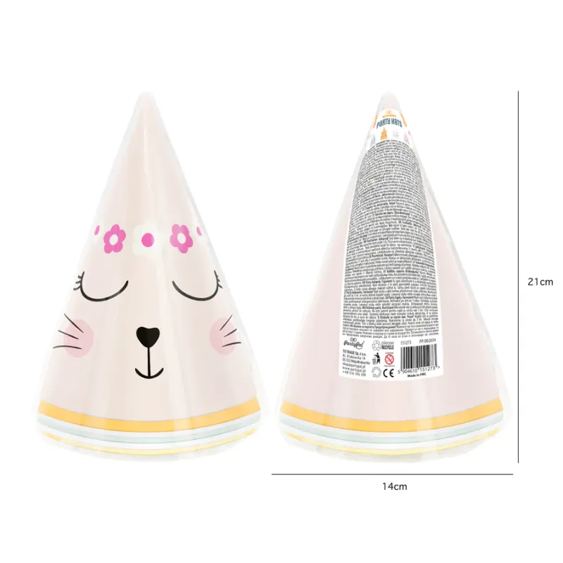 Czapeczki urodzinowe Kotki 6szt. zestaw