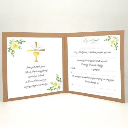 Zaproszenie na komunię IHS kraft 10szt.