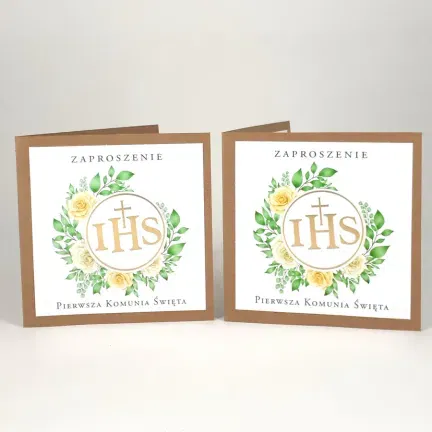 Zaproszenie na komunię IHS kraft 10szt.