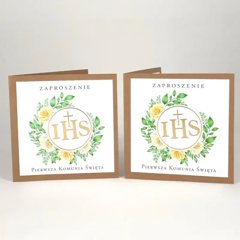 Zaproszenie na komunię IHS kraft 10szt.
