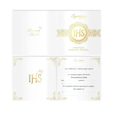 Zaproszenie na komunię biało-złote 10szt.