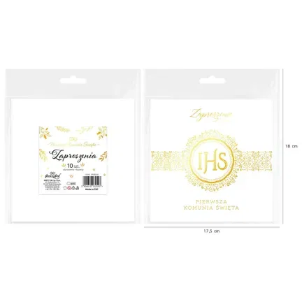 Zaproszenie na komunię biało-złote 10szt.