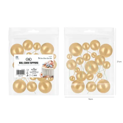Toppery na tort kulki złote 20sztuk zestaw Toppery na tort kulki złote 20sztuk zestaw
