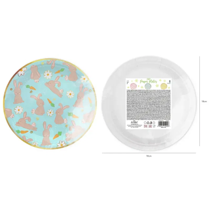 Talerzyk papierowy Wielkanoc Zajączki 7 cali 6 szt. zestaw Talerzyk papierowy Wielkanoc Zajączki 7 cali 6 szt. zestaw
