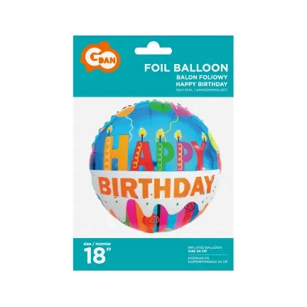 Balon foliowy Happy Birthday Świeczki  Balon foliowy Happy Birthday Świeczki